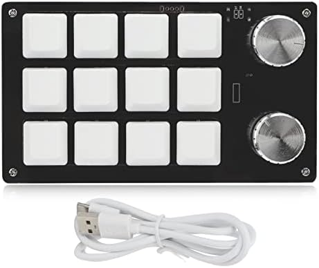 Arsor One Handed Programmable Mechanical Keyboard, 12 Keys RGB Multifunctional Gaming Keypad Macro Keyboard with Knob Plug and Play for Windows(Black White)