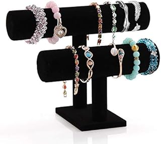 PowerKing Jewelry Stand, 2 Tier Pure Velvet 2 Tier T-Bar Jewelry Organiser Bracelet Display Stand for Bracelet Necklace and Watch, Black