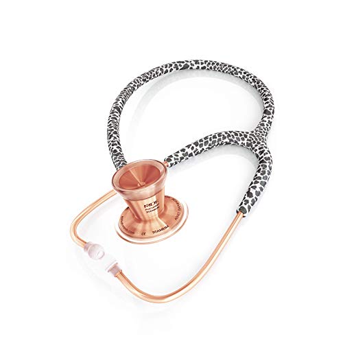 Image of MDF Instruments Snow Leopard Rose Gold ProCardial Cardiology Stethoscope, Limited Edition Mprints, Lightweight Titanium, Adult, Dual Head, Snow Leopard Tube, Rose Gold Chestpiece-Headset, MDF797TSLRG