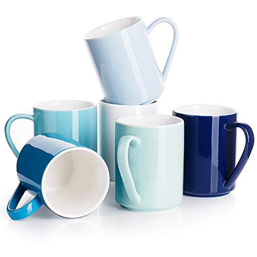 Sweese Coffee Mug, Porcelain 11 Oz Coffee Mugs Set of 6, Ceramic Coffee Cups with Handle for Coffee, Tea, Cocoa and Mulled Drinks - Multicolor, Cool Assorted Colors by Sweese - Used condition - US$30.70