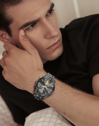 Image of OLEVS Men Automatic Watch Diamond Skeleton Mechanical Original Luxury Self Winding Wrist Watch for Men