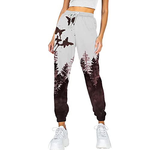 Senyentie Calças femininas casuais com bolso calças de moletom estampadas confortáveis calças de tra