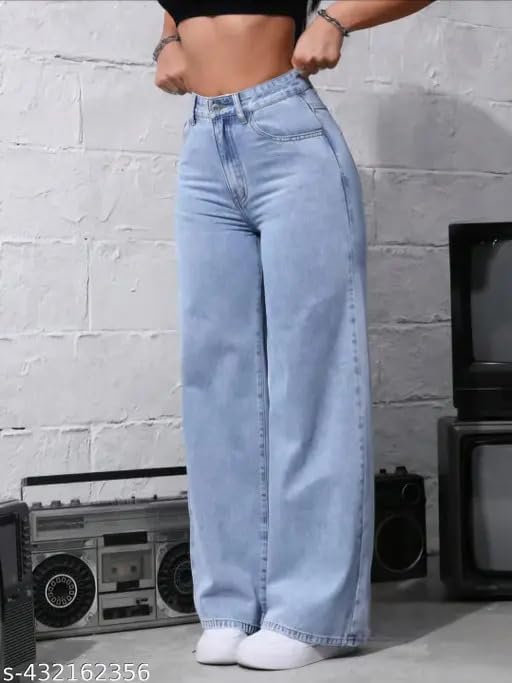 Image of Women High Waist Wide Leg Denim Baggy Jeans Casual High Waist || Wide Leg || Modern Look || Baggy fit Fashion Beauty Lovely Unique Denim Jeans for Women