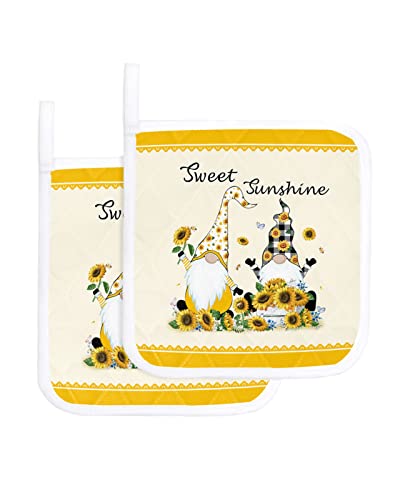Pot Holder For Kitchen Farmhouse Gnome Sunflower Butterfly Bee Heat Proof Potholders 2 Pack Protect Hand Hot Pads With Loop For Bbq Cooking Baking Flower #TOP21