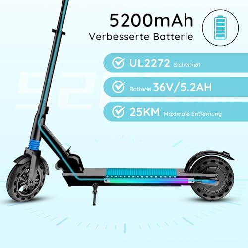 E-RIDES Patinete eléctrico para niños y adolescentes, motor de 150 W, alcance de 20 km, indicador LED, plegable y regulable en altura, seguro para el tiempo libre, perfecto como cumpleaños - imagen 5