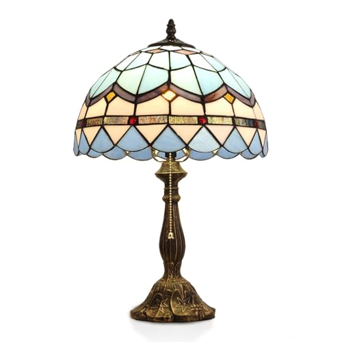 SUERCAI.YO Tiffany Table Lamp, 12-inch Mediterranean Blue Style, Stained Glass