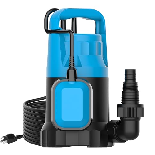 Image of Automatic Water Pump, 2250GPH Sump Pump Submersible Basement Portable Electric Utility Water Pump Removal for Pool Draining Basement Hot Tubs Garden Pool Cover Pond, Blue