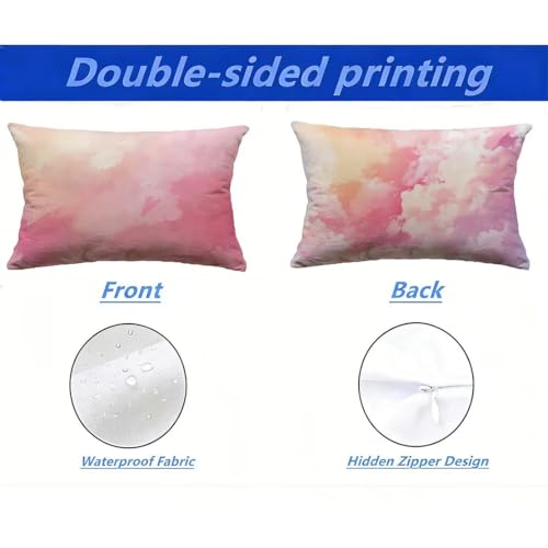 Housse de coussin extérieur 40x60 cm lot de 2 imperméable aspect lin rose