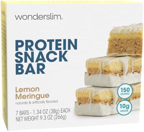 WonderSlim Gourmet High Protein Bar / Meal Replacement Bar / Low Calorie Diet Bars (10g Protein) - Zesty Lemon (7ct)