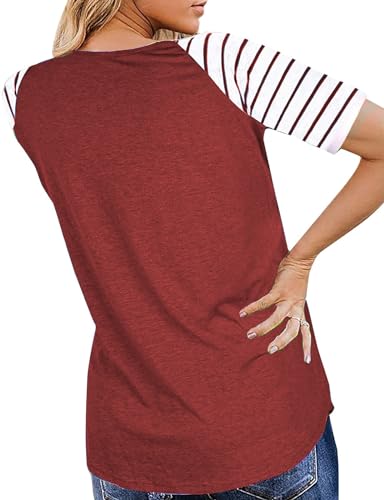 Womens Tops Summer Short Sleeve Shirts Raglan Striped T-Shirts2