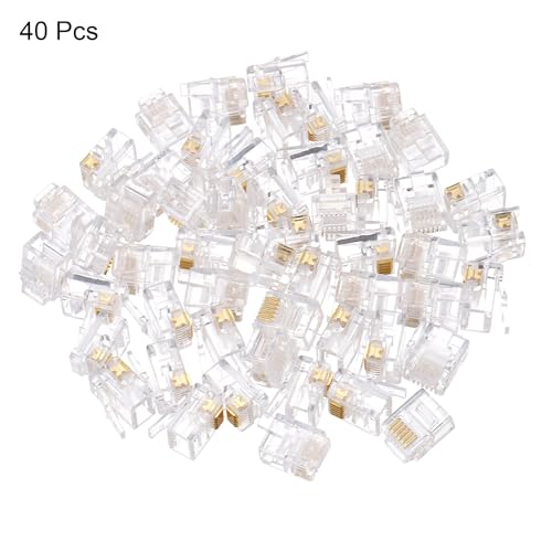 QUARKZMAN Telefonmodularstecker männlich RJ11/RJ12 Stecker, Kupferkern 6P6C klar 40 Stück