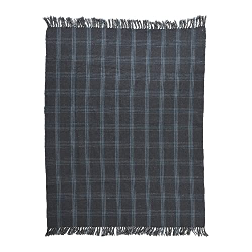 Image of Creative Co-Op Recycled Cotton Blend Throw Blanket with Fringe, Grey Plaid (Pack of 4)