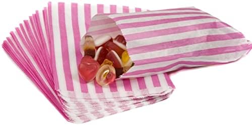 100 5" x 7" Striped Candy Sweet Paper Bags | Wedding Buffet Favour Cake Gift Pick n Mix Shop | Premium Quality UK Made (Mixed, Qty: 100 Bags)