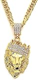 HUITIAN INTL Lion's head men's necklace, hip-hop jewelry gold crown lion's head pendant, Cuban chain gold necklace