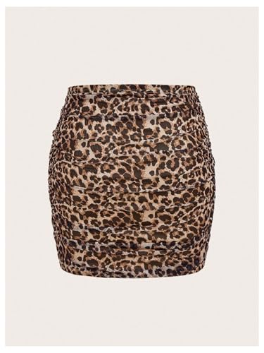 WDIRARA Women's Plus Size Leopard Print Mini Short Skirt High Waist Mesh Ruched Bodycon Skirts2