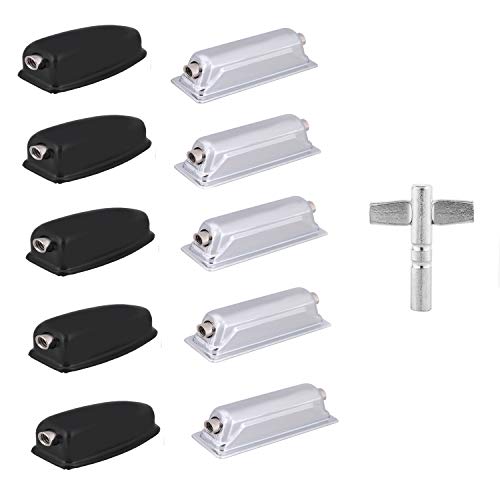 Drum Claw Hook, 5pcs Oval Drum Claw Hooks and 5PCS Rectangular Shape Drum Claw Hook with Drum Key for Bass Drum Parts