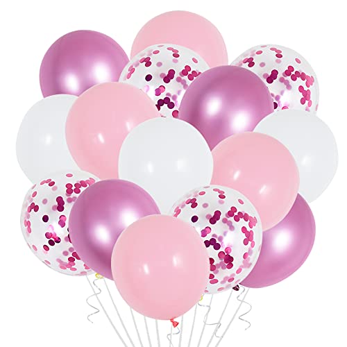 BEISHIDA 60 PACK 12 Inch Pink Confetti Balloons Set, Macaron Pink and White Latex Helium Balloons Metallic Pink Balloons For Girl Birthday Wedding Engagement Bridal Shower Party Decorations Supplies