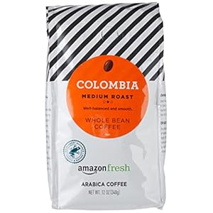 Amazon Fresh Colombia Whole Bean Coffee, Medium Roast, 12 Ounce (Pack of 3)