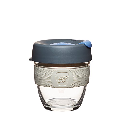 KeepCup 8oz Reusable Coffee Cup. Toughened Glass Cup & Non-Slip Silicone Band. 8-Ounce/Small, Silver