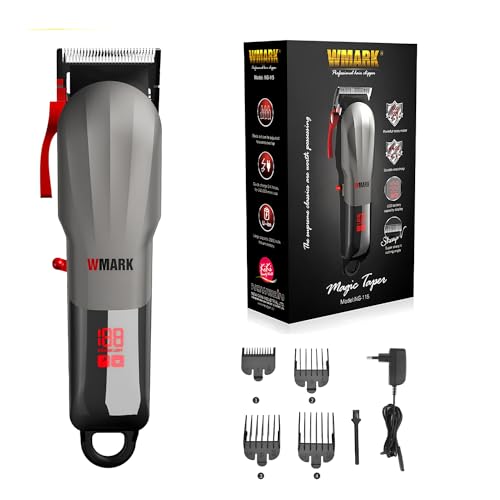 Image of WMARK Ng-115 Professional Zero Gapped Hair Clipper Self Sharpening Blade 7000 Rpm Magnetic Motor Charging Adaptor 4 Guide Comb Taper Lever Adjustments For Close Cut Trimming For Men,Grey