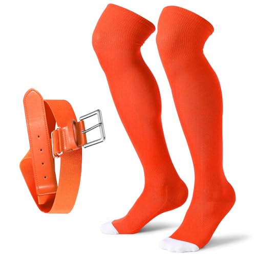 Image of XZQTIVE Baseball Socks and Belt Combo,Over the Knee Softball Socks and Belt,Knee High Football Socks for Kids Youth Adults