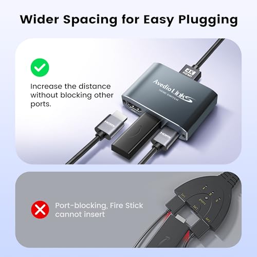 avedio links HDMI Switch 3 in 1 Out 4K@60Hz Aluminum Alloy【with 4FT HDMI 2.0 Cable】, 3x1 4K HDMI Switch Box, 3-Port HDMI Selector Switcher Support HDCP 2.2, HDR 10, for Fire TV Stick, PS5