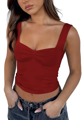 Going Out Tops for Women Trendy Summer Sexy Cute Crop Y2k Tank Tops Strapless Backless Sweetheart Basic Baby Tees Fitted T Shirt Red Vacation Beach Strappy M - Image 2