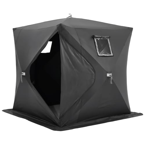 VEVOR Portable Pop-Up Fishing Tent, 3-4 Person Ice Shelter, 43 sq ft Area, Hub-Style Shanty for Winter Fishing, Waterproof Oxford Cube with Anchors/Ropes/Carrying Bag, 90'x90'