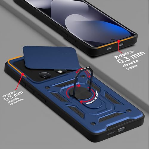 Image of Outlouders Back Cover for Redmi Note 15 5G | D10 Tough Armor 360 Protection Case with Sliding Camera Shield & Ring Holder Stand Bumper Case (Blue)