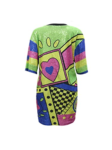 Fawjsais Women's Half Sleeve Dress O Neck Printed Sequins Mini Dress Loose Casual Sexy Nightclub Party T-Shirts Tops Dress4