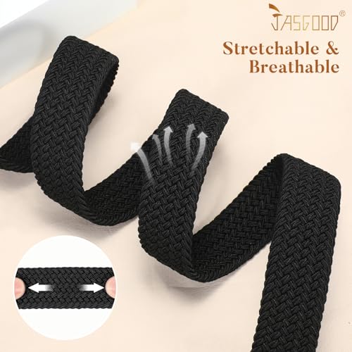 JASGOOD Women Elastic Braided Woven Belt Stretch Canvas Casual Belt 1.4'' for Golf Jeans Pants4
