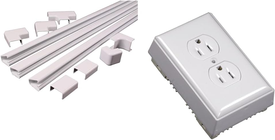 Legrand Wiremold C210 12 Foot Cord Cover Kit and Nonmetallic Plastic Raceway Outlet Kit with Wall Plate (1 Pack Each)