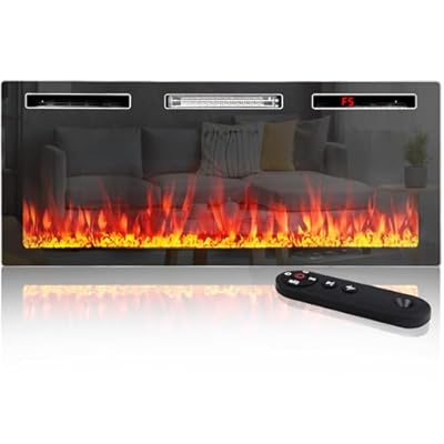 BOSSIN 50 inch Ultra-Thin Silence Linear Mirrored Electric Fireplace, Recessed Wall Mounted Fireplace,750w/1500w, 12 Adjustable Flame Color & Speed,with Timer/Touch Screen Remote