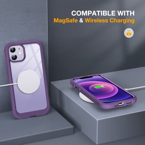 Image of Miracase Glass Series for iPhone 12 /12 Pro Case 6.1 inch, Upgraded Full-Body Rugged Phone Bumper Case Cover with Built-in 9H Tempered Glass Screen Protector and Camera Protector, Purple