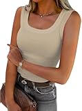 SVALIY Summer Womens Tank Tops 2025 Square Neck Fitted Sleeveless Shirts for Women Ribbed Basic Top Apricot