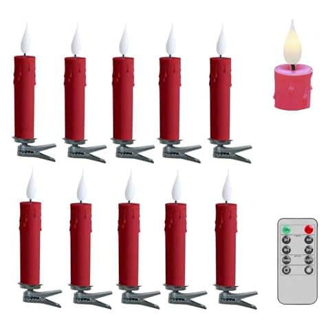 LED Taper Candles Pack of 10 Flameless 3D Flickering Taper Candles Battery Operated Taper Christmas Tree Candles Lights with Timer,Remote and Clips for Indoor and Outdoor Home Holiday Decorations Cover