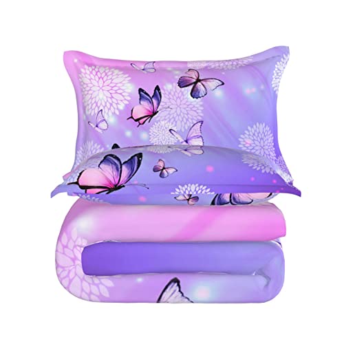 Faiiuerk Girly Butterfly Queen Size Duvet Cover Set Butterflies Purple And Pink Printed Bedding Set(1 Duvet Cover + 2 Pillow Cases) #TOP6
