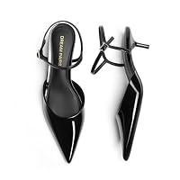 DREAM PAIRS Women's Stiletto Kitten Heel Pumps,Black-Pat,9