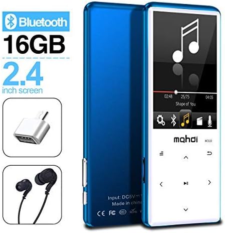 Mymahdi 16GB Mp3 Player with Bluetooth 5.0 Built in Speaker-1.8 inch HD Full Touch Screen Mini Portable HiFi Lossless Sound Music Player Video/Voice Record/FM Radio/E-Book/Photo Viewer, Support 128GB