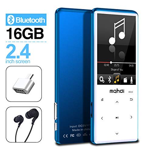 MYMAHDI Bluetooth 5.0 MP3 / MP4 Player with 16GB Memory Card, 1.8'' LCD Screen, Support Up to 128GB/Video/Voice Record/FM Radio/E-Book Reader/Photo Viewer Dark Blue