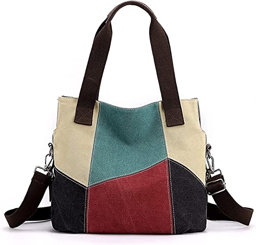 YQBUER Donna Borsa a Tracolla Colorblock Casual Eleganti Borsa di Tela Vintage (Purple, 32x13x30 cm)