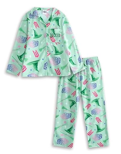 Wicked Pijama Verde de Manga Larga y Pierna Larga para niña | Estampado de Personajes de Dibujos Animados | Ropa de Dormir cómoda para Fiestas de y para Relajarse Infantiles con temática de películas | Ya disponible en tu tienda friki favorita! En mundofriki.es!