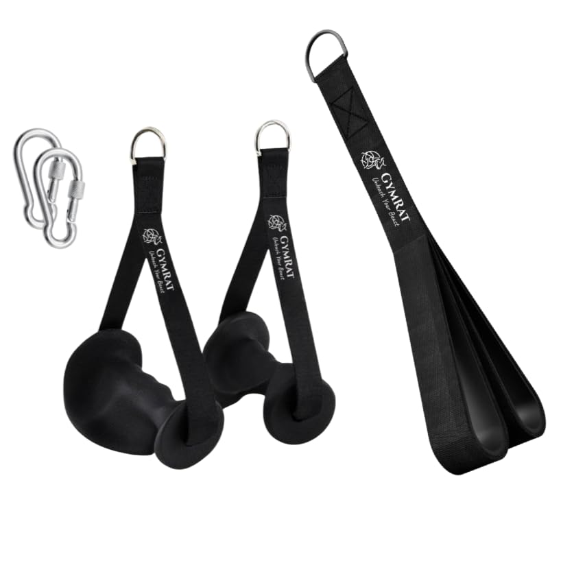 Image of GYMRAT Ergonomic Resistance Band Handles with 2 Carabiners, Heavy-Duty Exercise Handles for Home /Gym Workout Equipment (Black with TRICEP Rope)