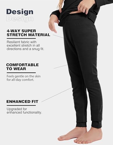 Kids Unisex 100% Merino Wool Base Layer Pants Lightweight Thermal Underwear Bottom3