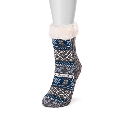 Muk Luks Women's 1-Pair Pieced Cabin Socks, Blue, Large/X-Large