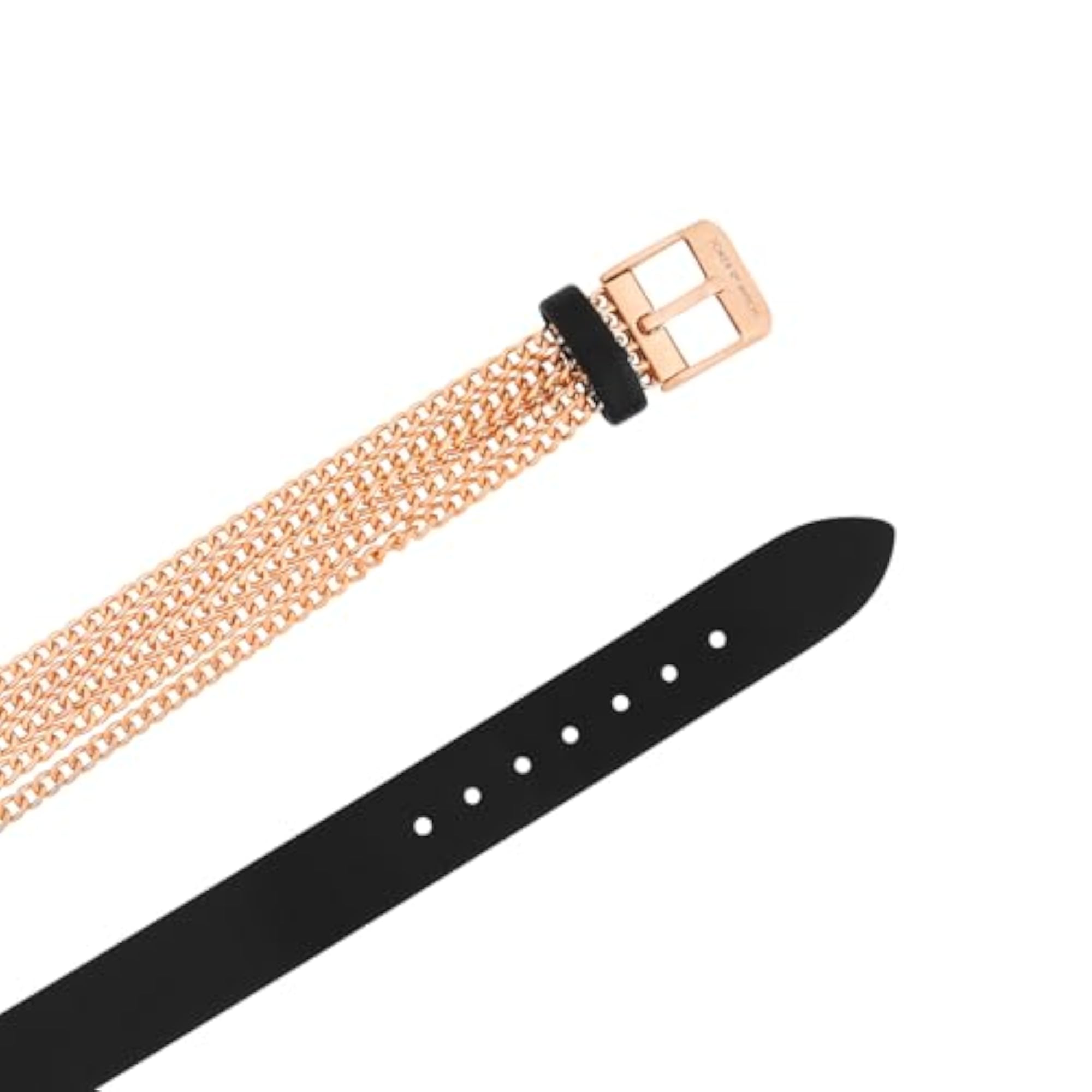 Women's Kenny 32mm White Dial Black PU & Metallic Chain Wrap Watch