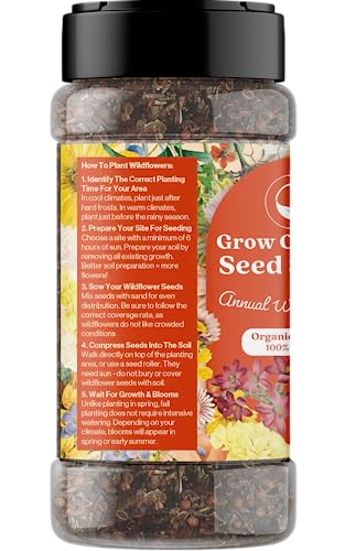 Bulk Wildflower Seed Mix – Annual Wildflower Seed Shaker By Gevagrow | Bulk 180,000+ Seeds Shaker | 23 Variety Flower Seeds For Planting In Pots & Outdoor Gardens | No Messy Bags Or Packets | 8 Ounce #TOP2