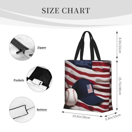 American Flag And Baseball Print Tote Bag Large Women Casual Shoulder Bag Handbag For Outdoors Holiday Weekender Travel Gifts4