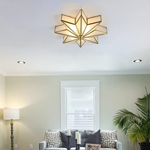 Aeyee Brass Flush Mount Ceiling Light Star Shaped Lighting Fixture 4 Lights Bedroom Ceiling Lamp With Glass Shade  thumb #2
