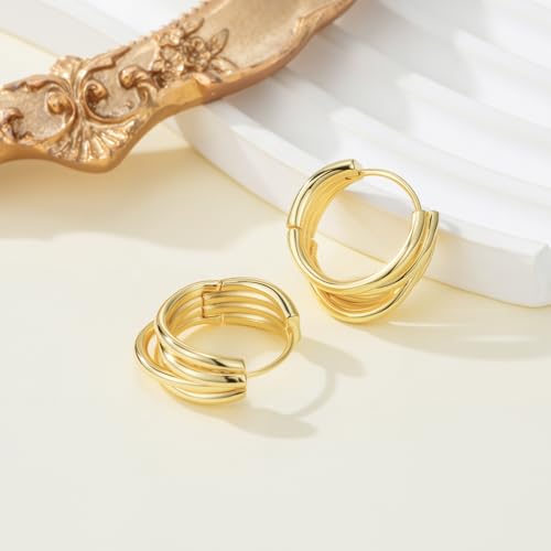 14K Gold Plated Earrings for Women Gold Plated Hoop Earrings for Women Trendy with Intertwined Lines Blends Art and Elegance Chunky Hoop Earring Womens Statement Earring 20mm - Image 5